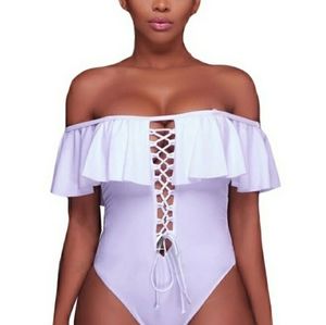 Sexy One Piece Low Cut Bathing Swim Suit White